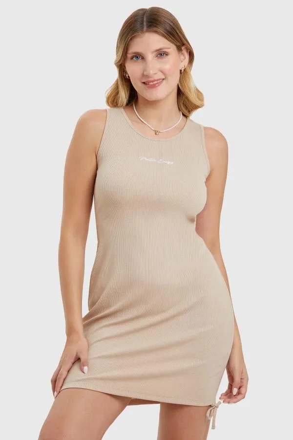 Vestido corto con amarras nude