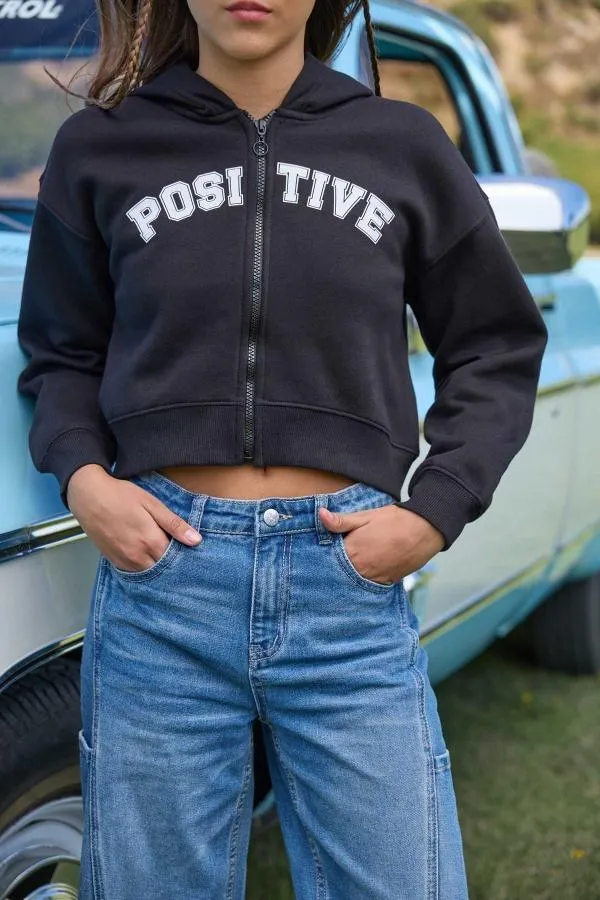 PolerÓn niÑa print full zipper negro