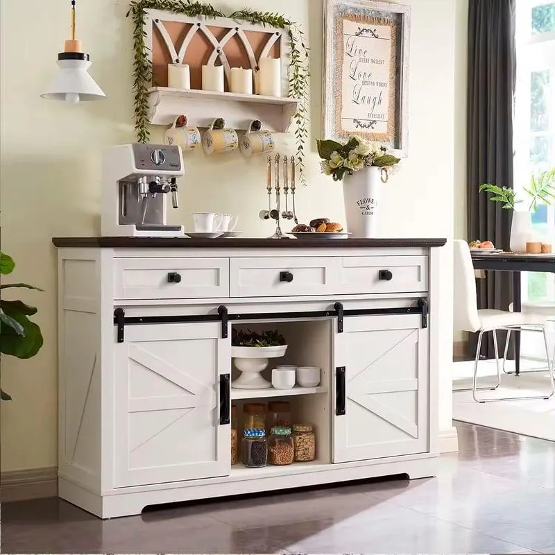 MUEBLE BUFFET APARADOR BLANCO PARA LIVING O COMEDOR CON CAJONES Y PUERTAS CORREDERAS