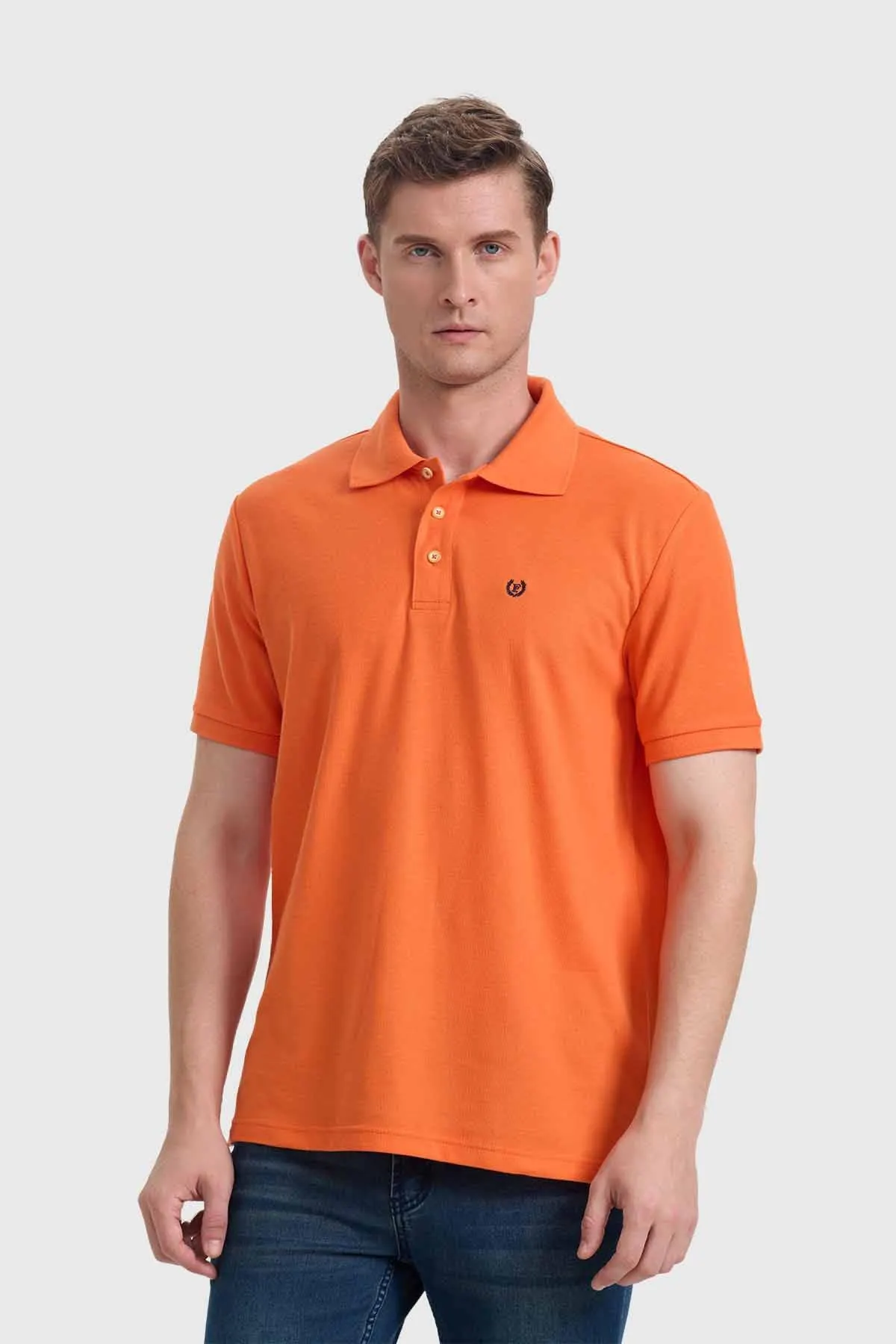 Polera Hombre Piqué Básica Naranjo