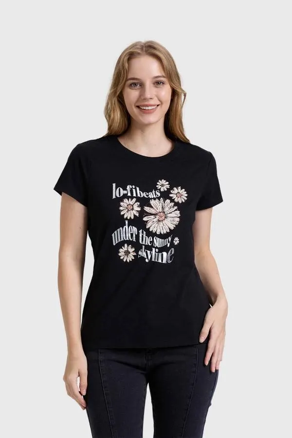 Polera mujer bÁsica print negro / blanco