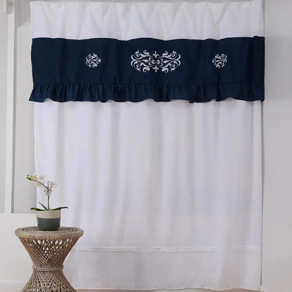 Cortina Baño Bordada 180x180 Cm Brocato Azul