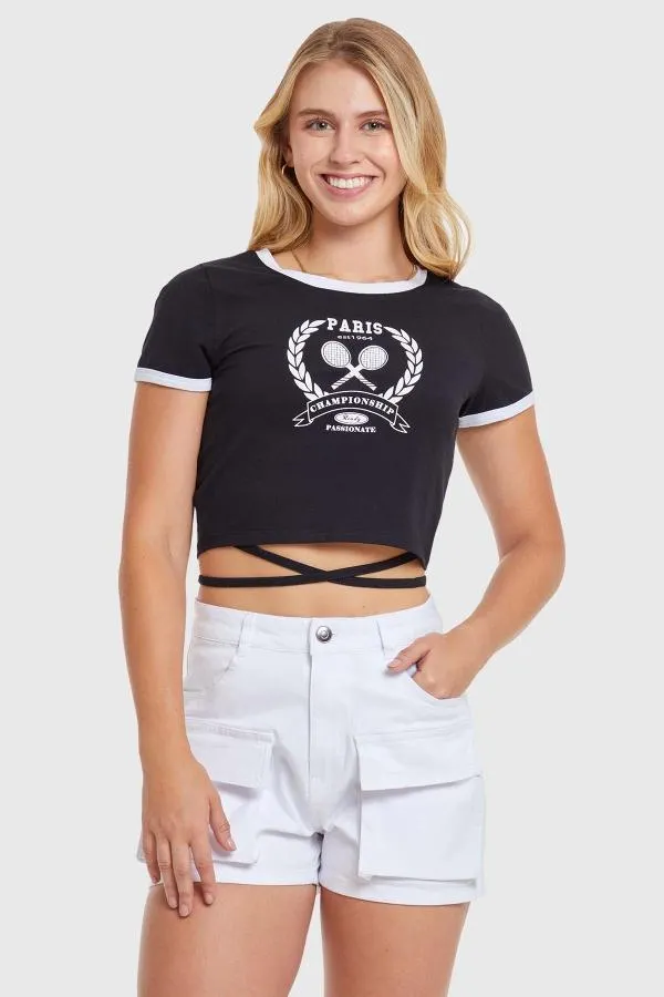 Polera mujer top tiras negro