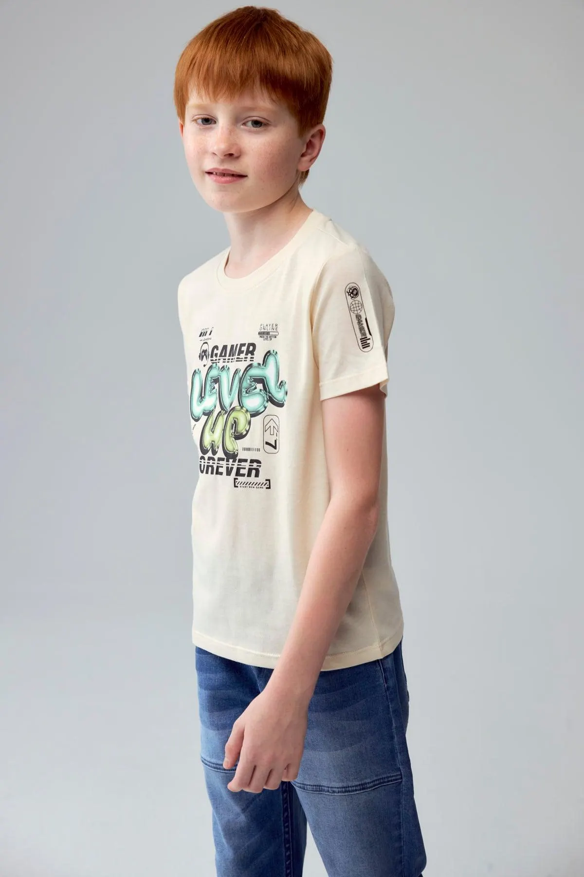 Polera Niño Print Gamer Crudo