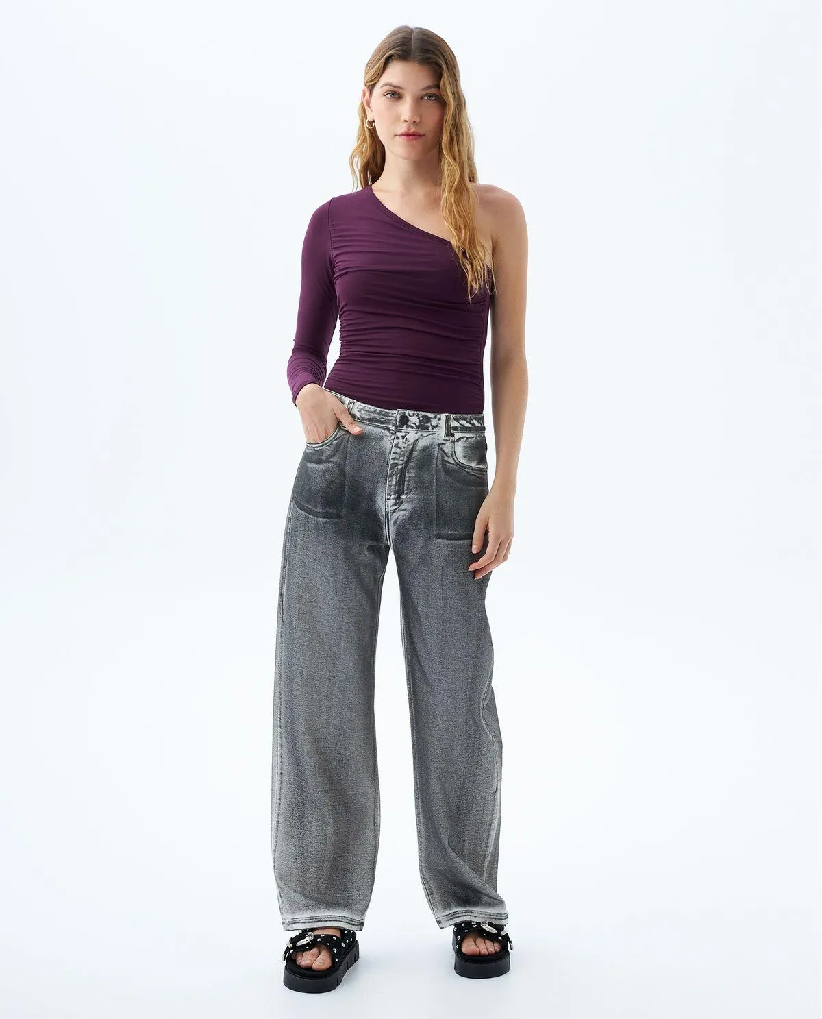 Body de una sola manga con drapeados para mujer