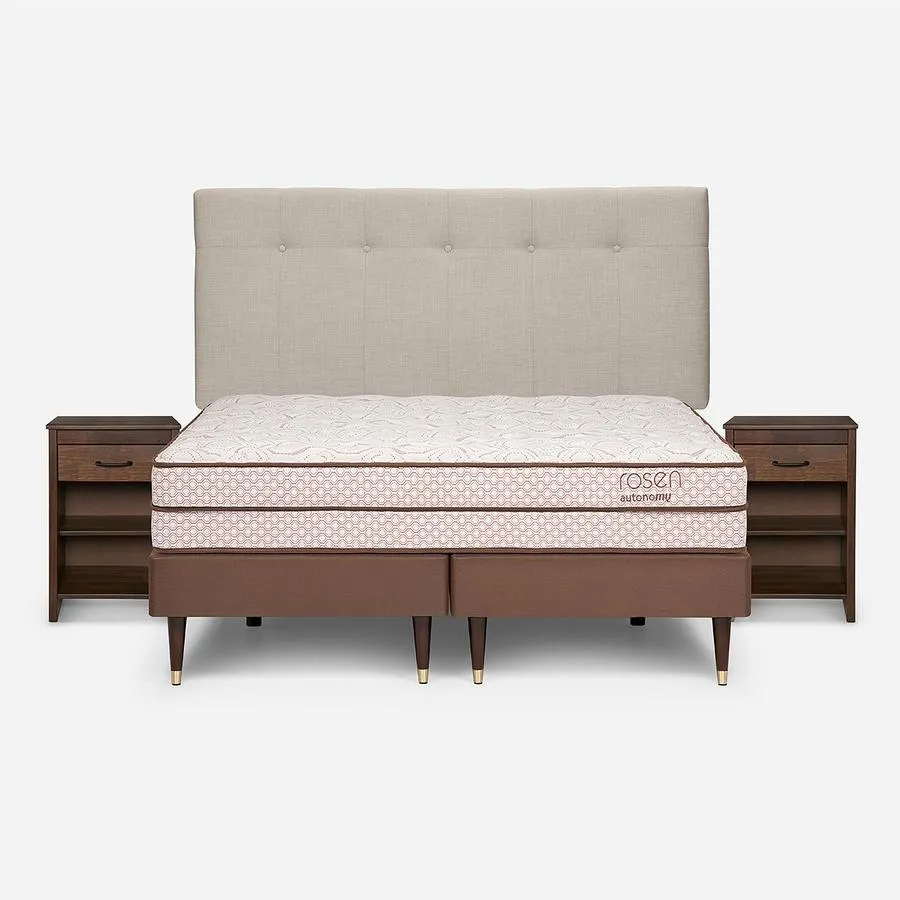 Cama Autonomy Land 2 Plazas + Respaldo New Bennet y Velador Maurice