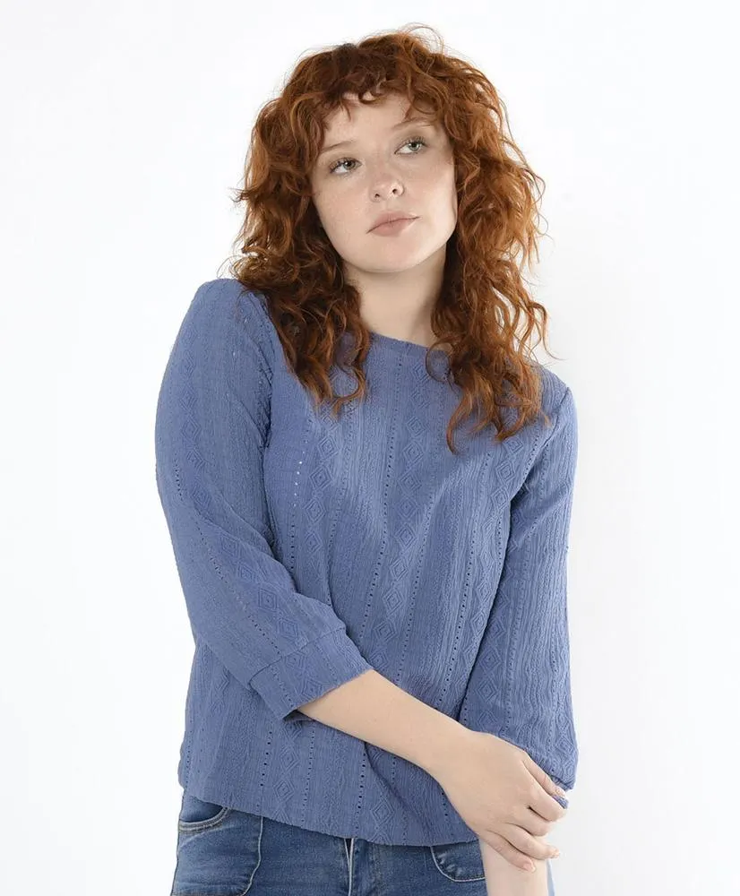 Polera mujer jacquard azul