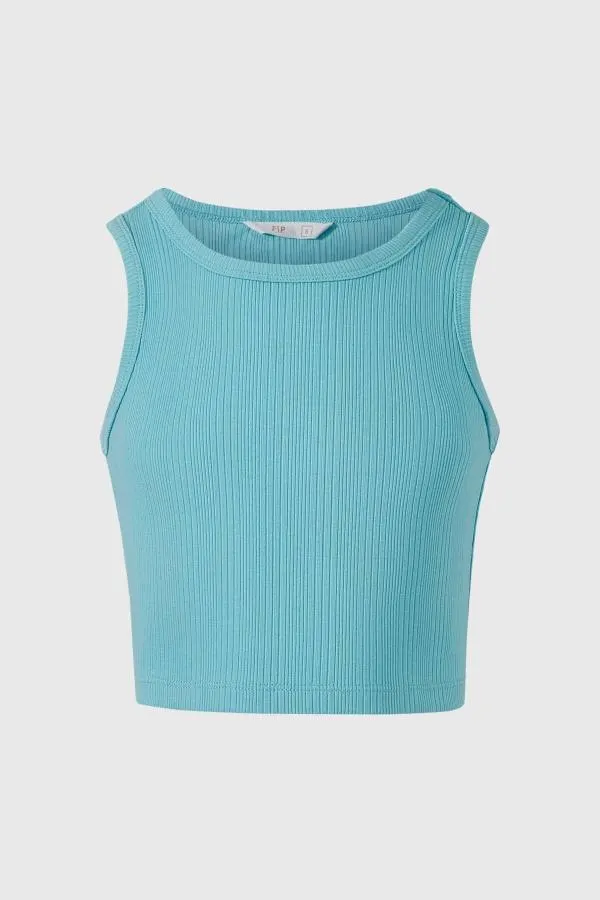 Polera niÑa rib liso tipo peto calipso claro