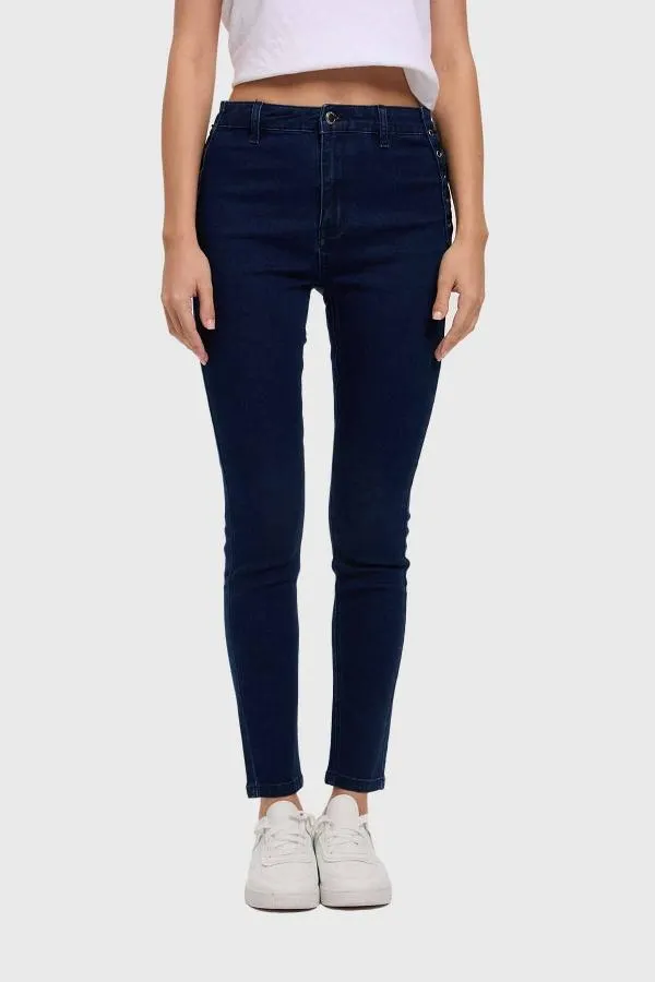 Jeans mujer skinny ojetillo azul oscuro