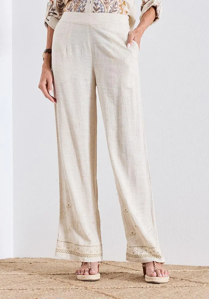 Pantalón Bordado En Basta