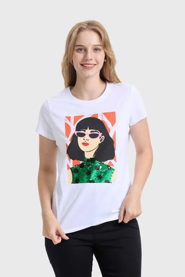 Polera mujer bÁsica print blanco i