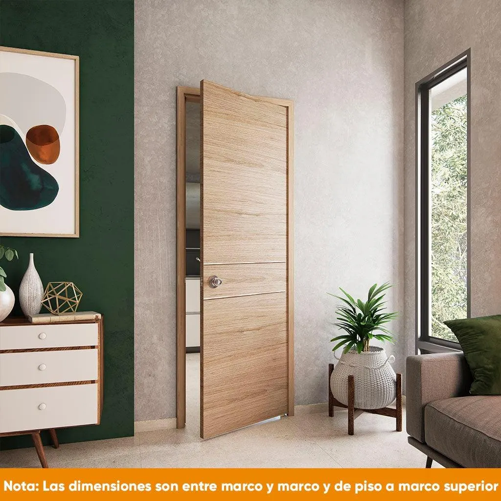 Puerta de madera melaminica ranurada veta horizontal color rovere