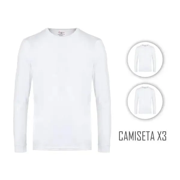 Combo X3 Camiseta Junior Unisex Cuello Redondo Manga Larga