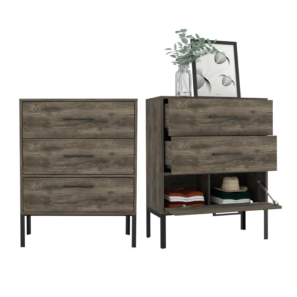 Organizador sory, nogal, con patas y 3 cajones para su almacenamiento zf x2