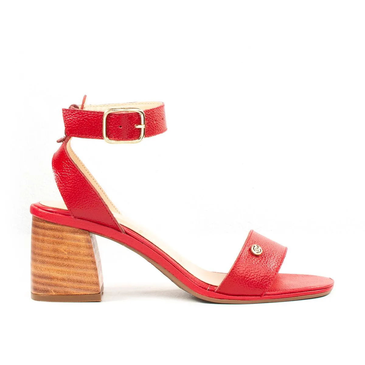 Sandalia de cuero color rojo con tacón para dama