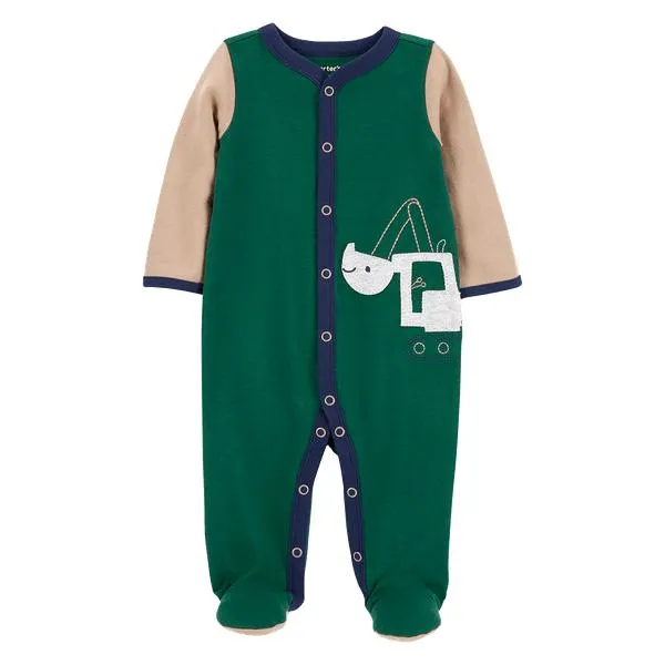 Pijama Enteriza con Pies Verde y Café Niños - Carter's
