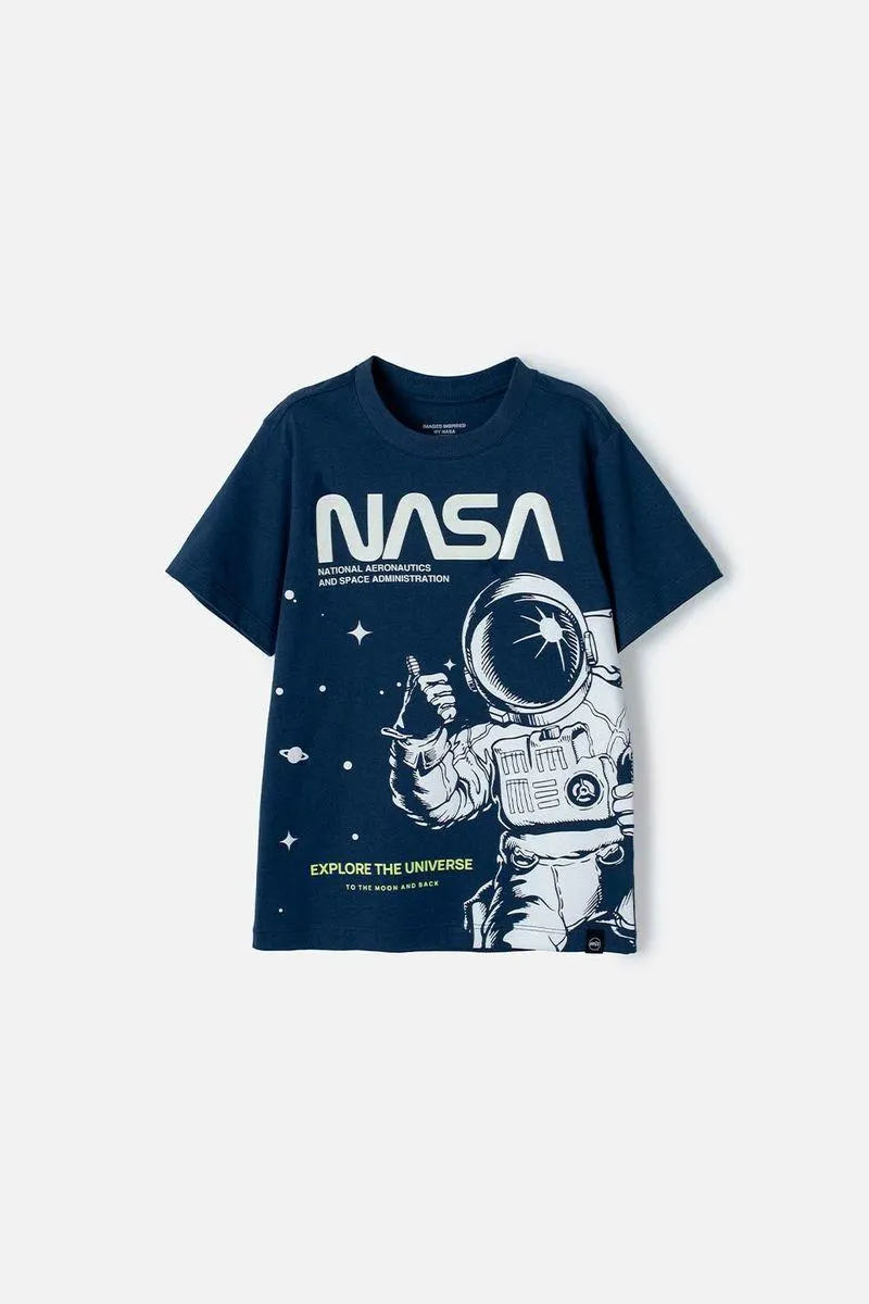 Camiseta de la Nasa azul oscuro manga corta para niño