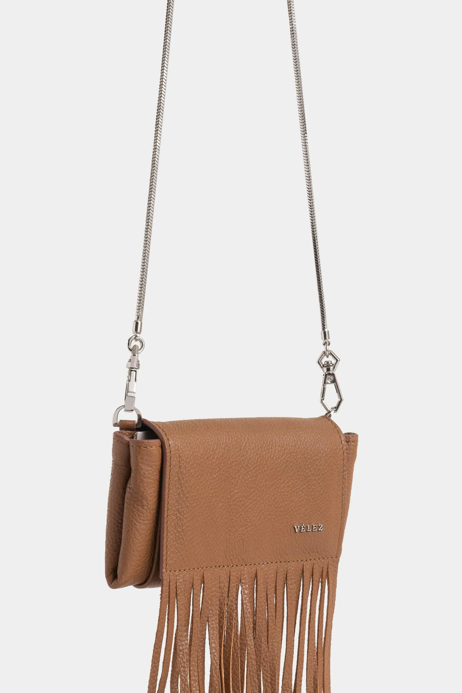 Mini manos libres Tabit de cuero para mujer flecos