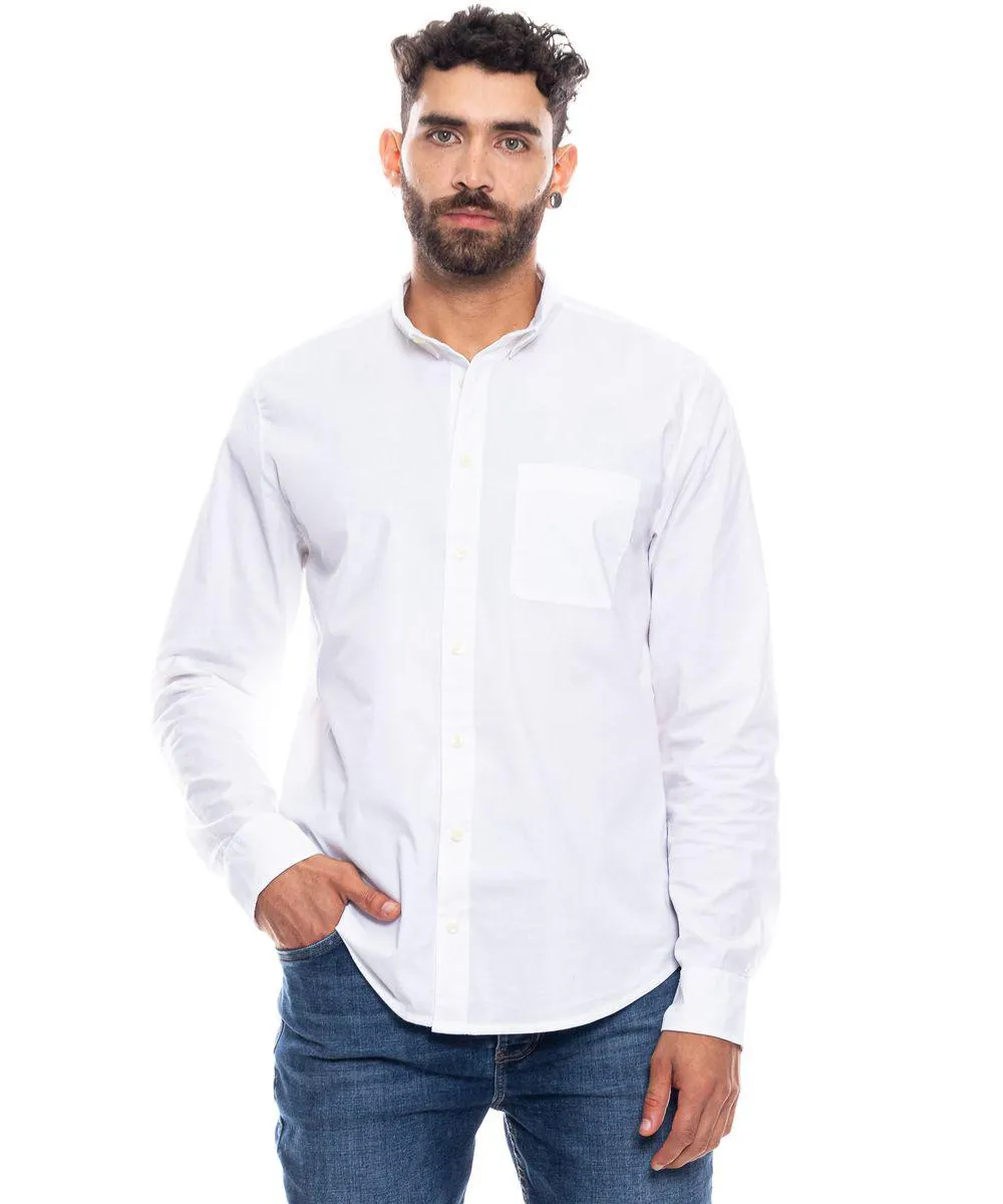 Camisa Manga Larga Unicolor Con Bolsillo En Frente