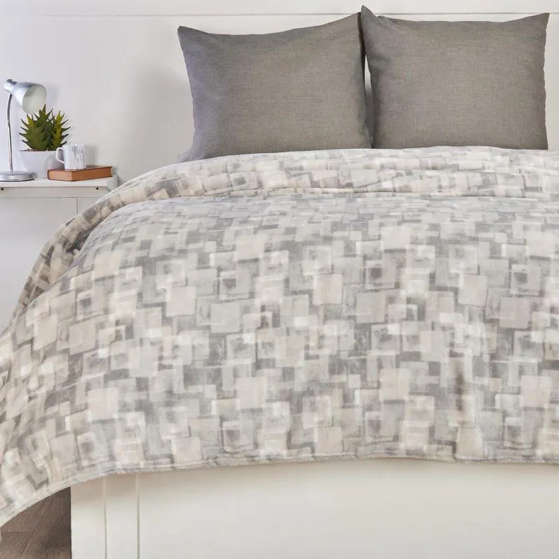 Cobija flannel estampada Cuadros gris plata
