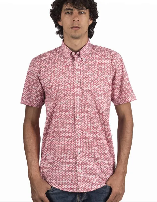 Camisa Manga Corta En Algodón Color Salmón Flores Blancas – Moldería informal