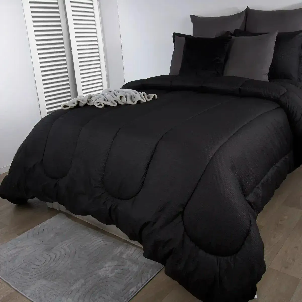 Plumón más fundón de almohada microfibra corrugado/liso negro noche