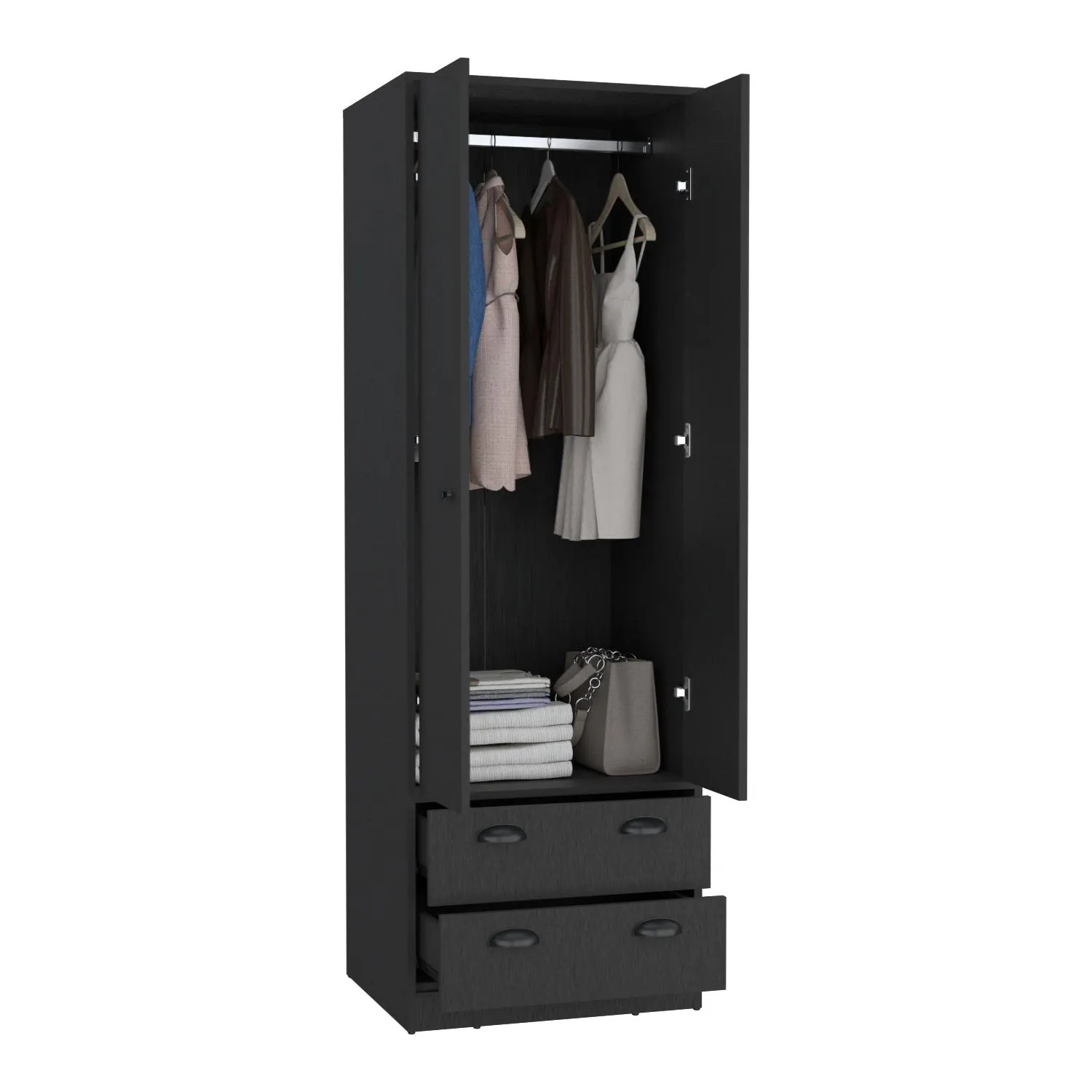 Closet dulis, wengue, con dos puertas batientes y dos cajones zf