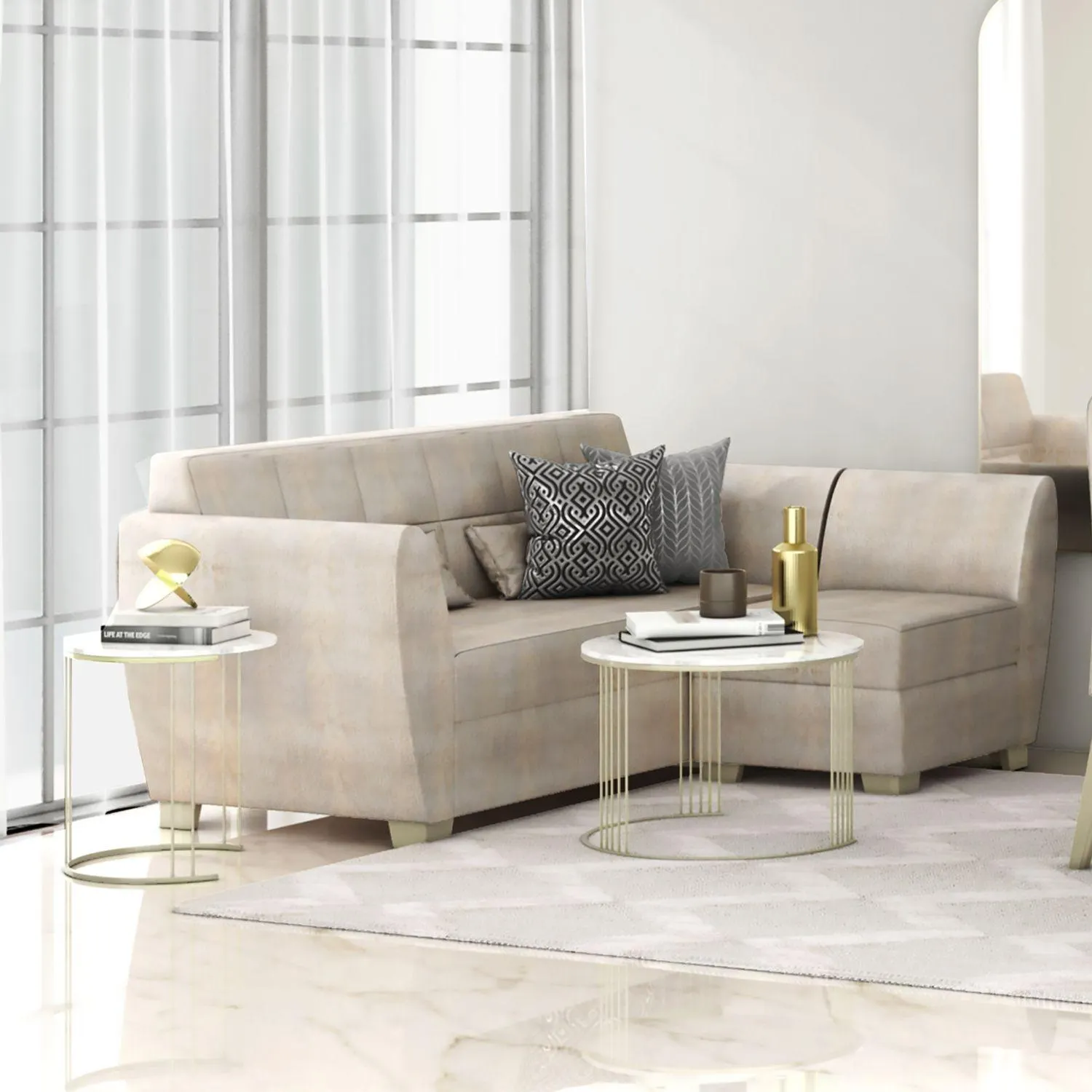 Juego de Sala Viena Velvet Bouquet Beige, Champaña