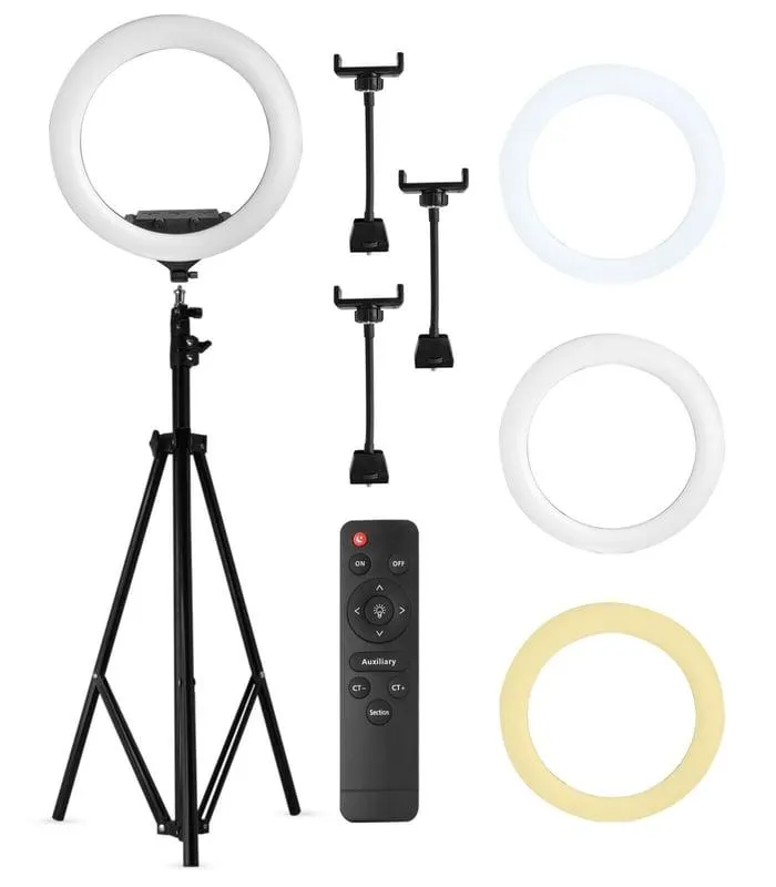 ARO DE LUZ DE 45CM 3 TONOS+ TRIPODE 2.1METROS + CONTOL