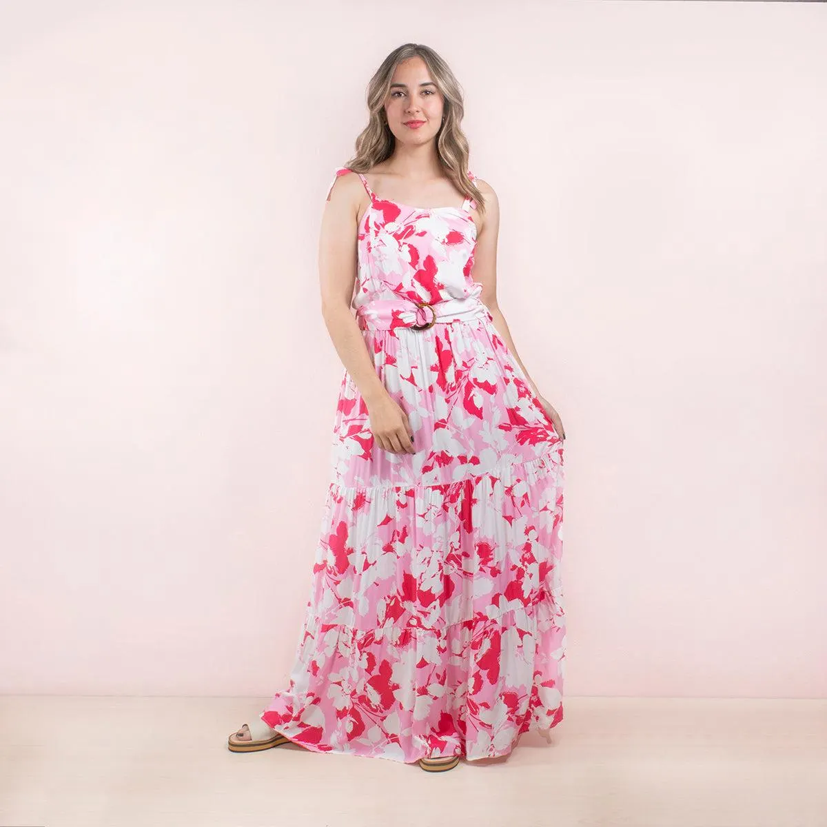 Vestido largo primaveral color fucsia