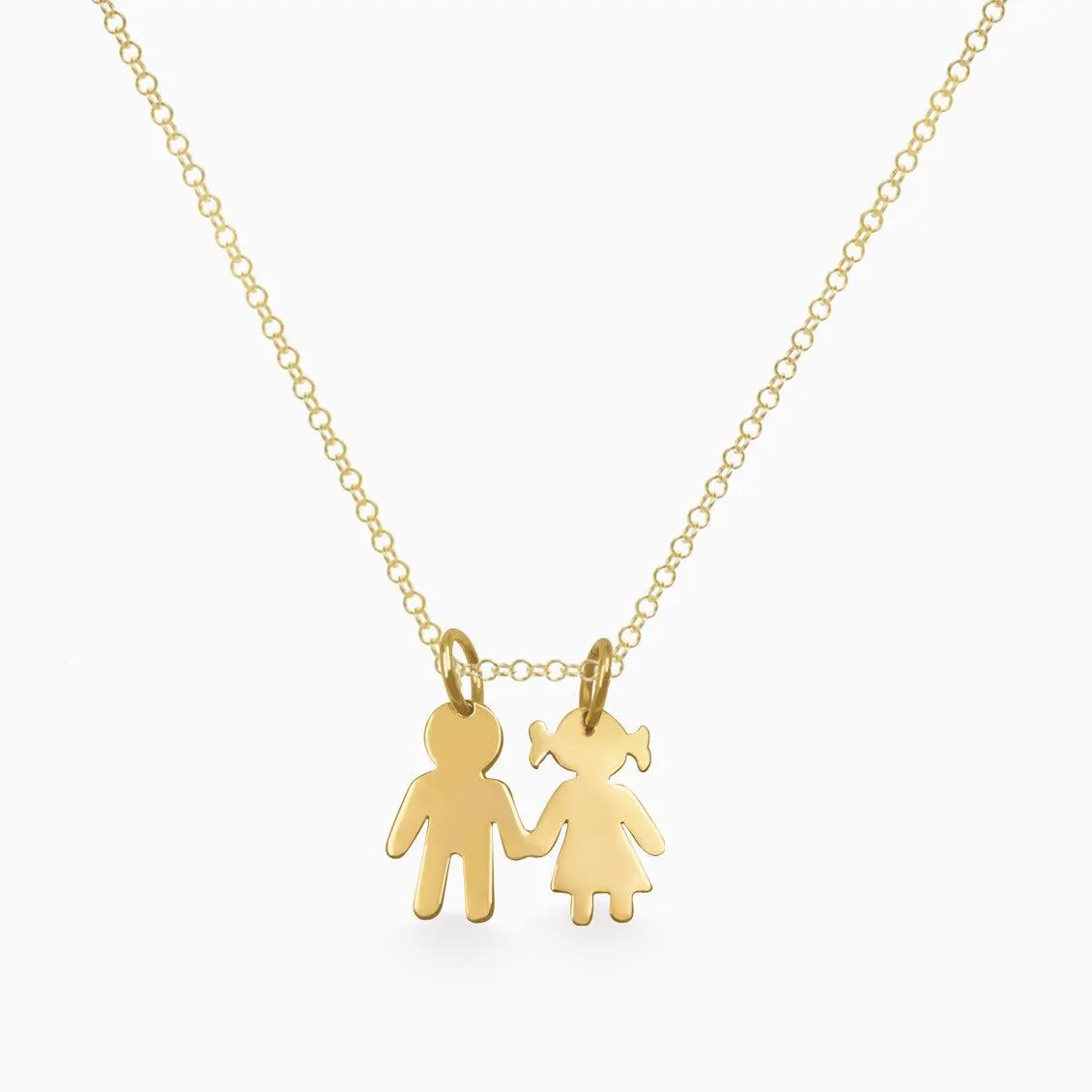 Dije en oro amarillo de 18K placa niño y niña