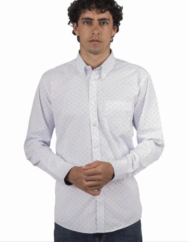 Camisa Manga Larga Blanca Miniprint Circulos Y Puntos Azules – Moldería informal