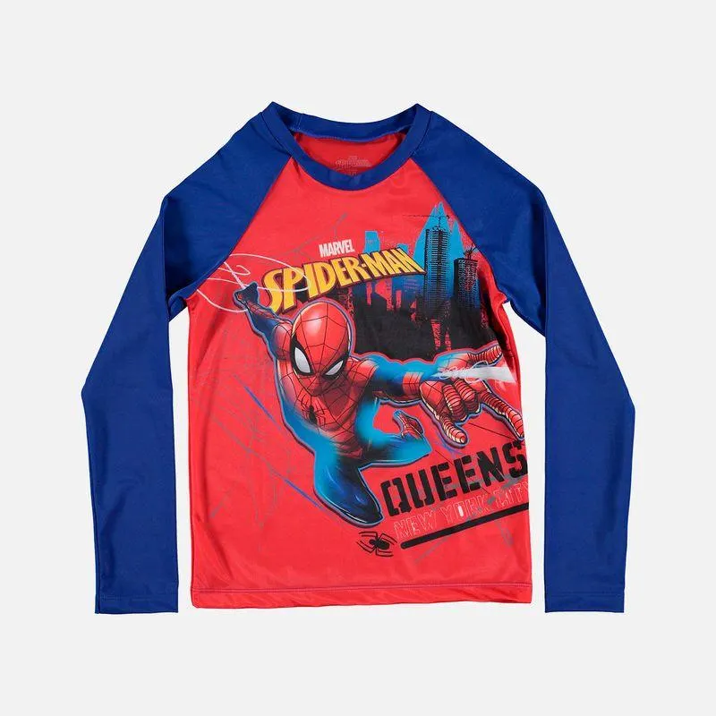 Camiseta de Baño de Spiderman, manga larga roja para niño