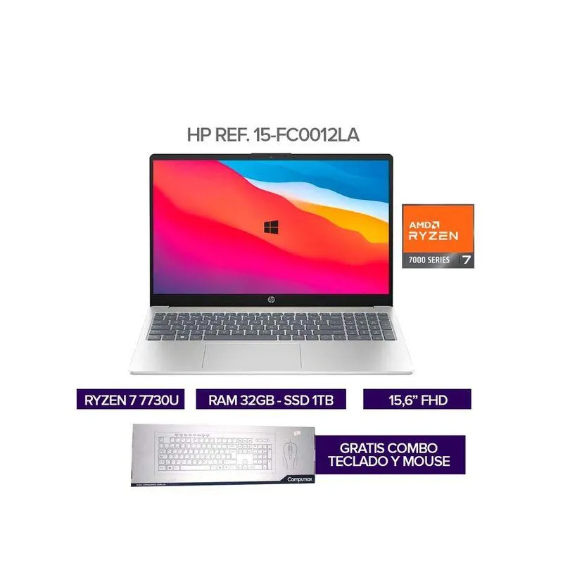 PORTATIL HP RYZEN 7 7730U / RAM 32GB / SSD 1TB / PANTALLA 16" FHD