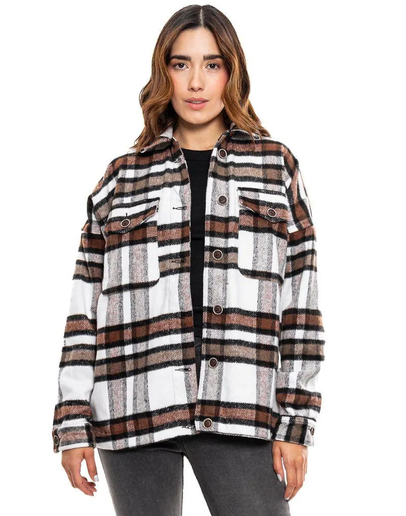 Camisa Manga Larga Leñadora Oversized Con Bolsillos Delanteros