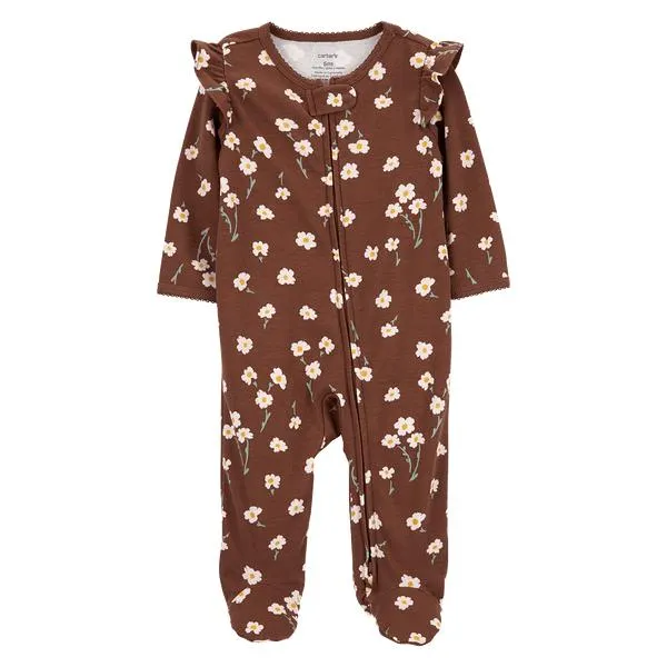 Pijama Enteriza con Pies Café con Flores Niñas - Carter's