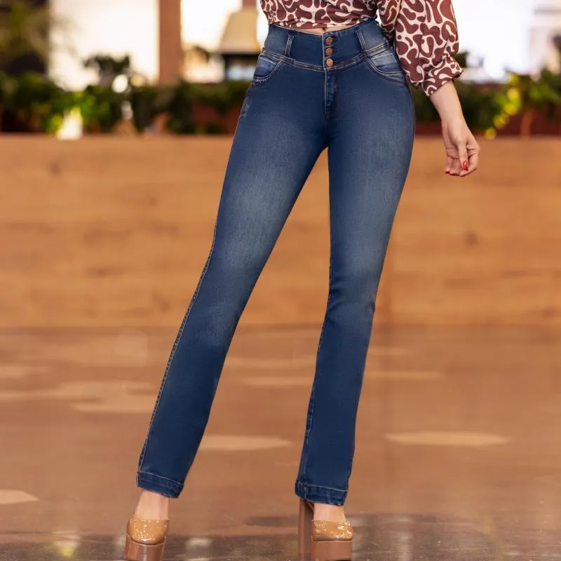 JEAN TIRO MEDIO, EXTRA REALCE, BOTA RECTA CON BOLSILLOS