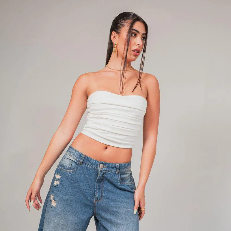 Blusa Ajustada Corta Strapless Respi