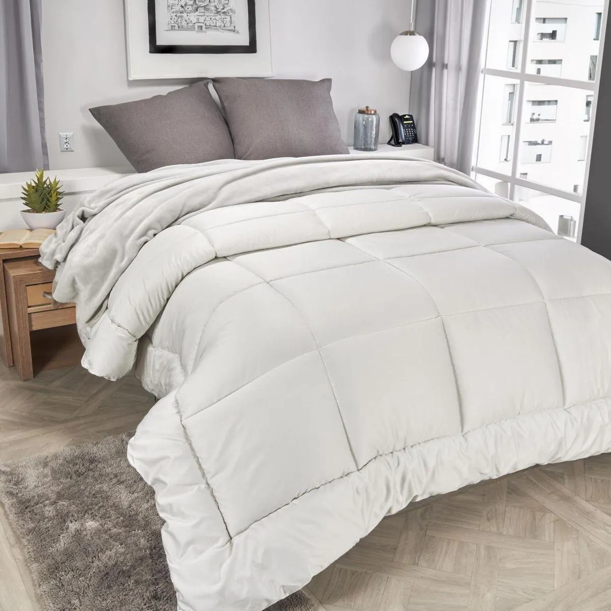 Plumón en tela 500 hilos 100% algodón gris pastel