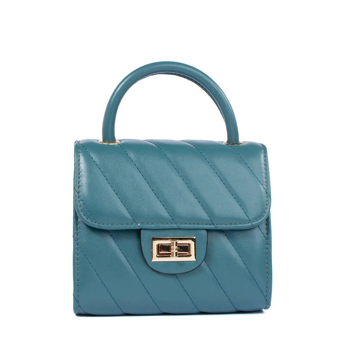 Bolso tipo cartera color verde con costuras en diagonal