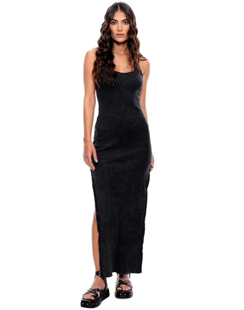 Maxi Vestido De Tiras En Rib Teñido Old Wash