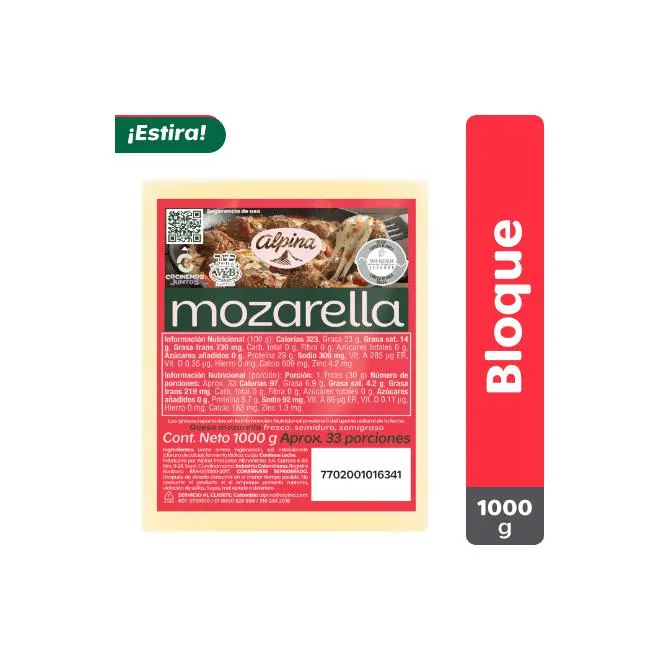 Queso Mozarella Alpina Bloque 1000 g