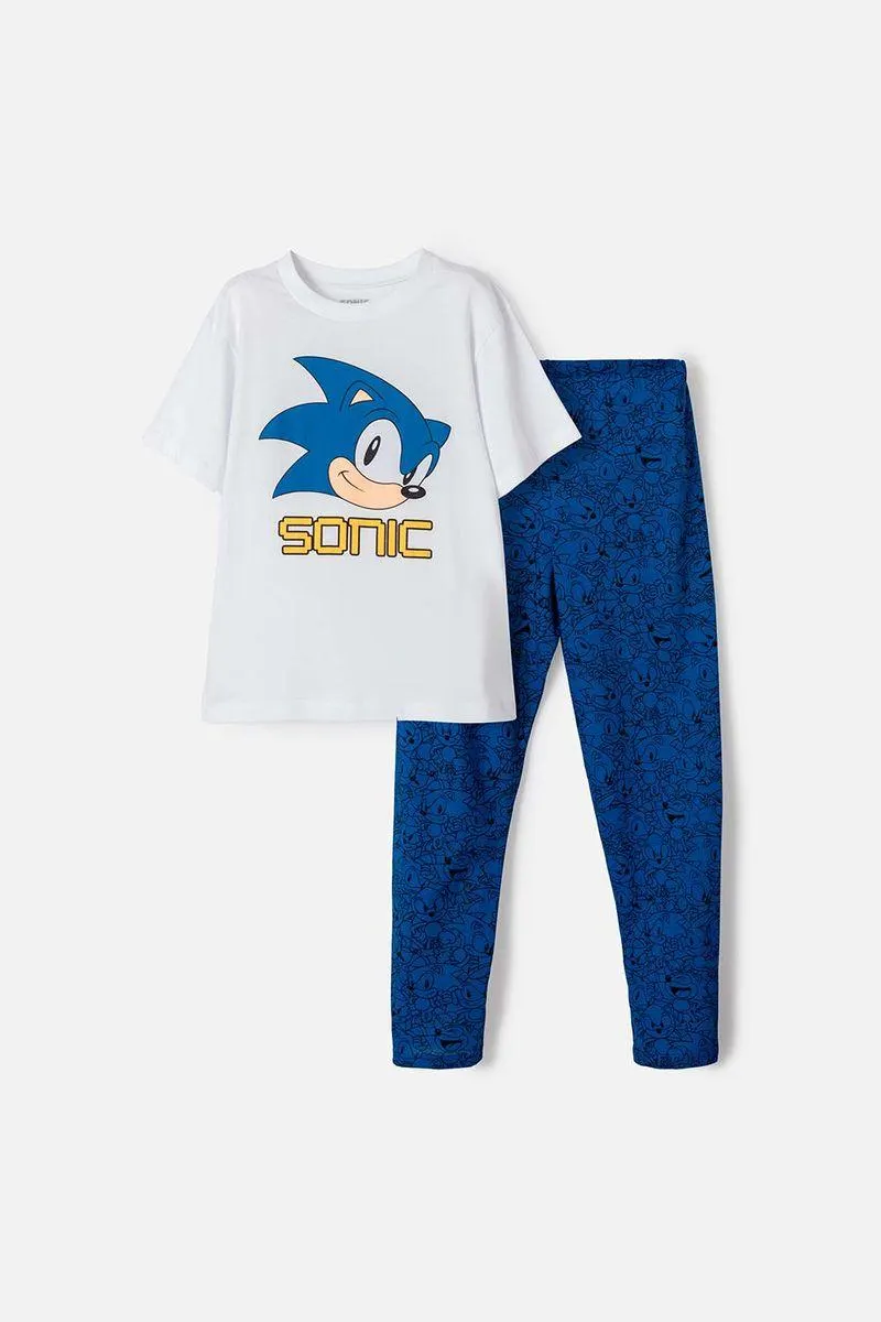 Pijama de Sonic con pantalón largo blanco y azul para niño