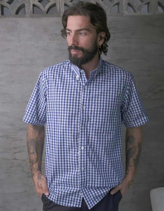 Camisa Manga Corta Cuadros Azul Oscuro Y Blanco – Moldería clásica