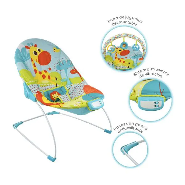 Silla Mecedora para Bebé Bouncer de Actividades Azul Safari - Priori