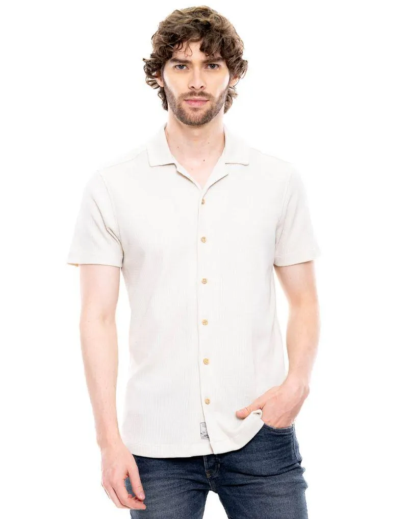 Camisa Manga Corta En Tela Galleta Unicolor