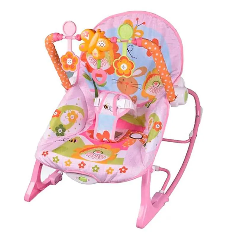 Silla mecedora vibradora y musical para bebe 3 en 1 babyon rosa conejo