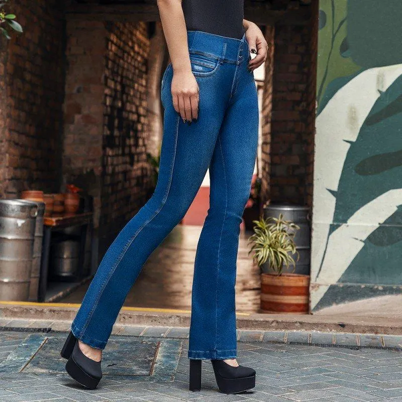 Jean Tiro Medio, Bota Recta, Extra Realce , Efecto Reductor De Cintura, Con Bolsillos, Tela: Denim Premium Licrada
