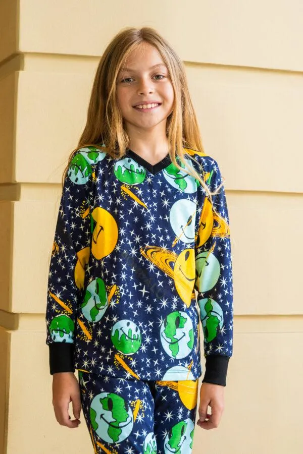 PIJAMA GLOW PLANETAS AZUL JUNIOR M/L