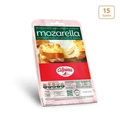 Queso Mozarella Alpina x 240g x 15 Tajadas